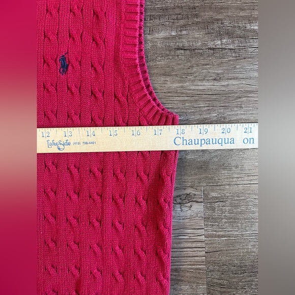 VTG POLO RALPH LAUREN Men Medium Maroon Cotton V-Neck CableKnit Sweater Vest E21 - Picture 4 of 5